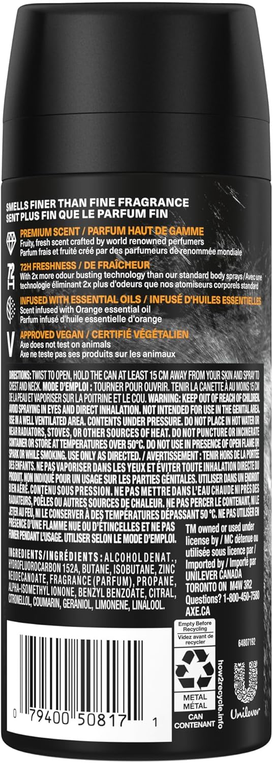 AXE Fine Fragrance Collection Premium Bodyspray für Männer, Black Vanilla Deodorant mit 72 Stunden Geruchsschutz und Frische, angereichert mit ätherischen Ölen aus Vanille, Orange und Sandelholz, 113g