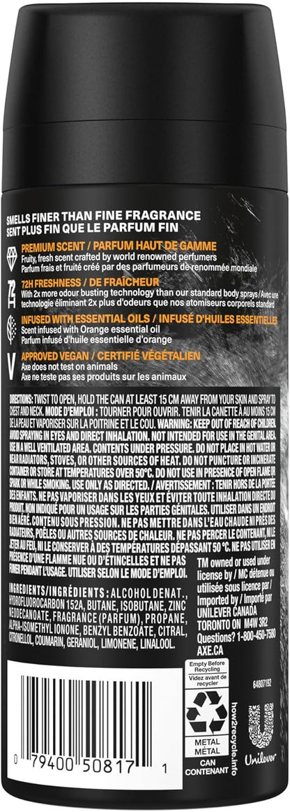 AXE Fine Fragrance Collection Premium Bodyspray für Männer, Black Vanilla Deodorant mit 72 Stunden Geruchsschutz und Frische, angereichert mit ätherischen Ölen aus Vanille, Orange und Sandelholz, 113g