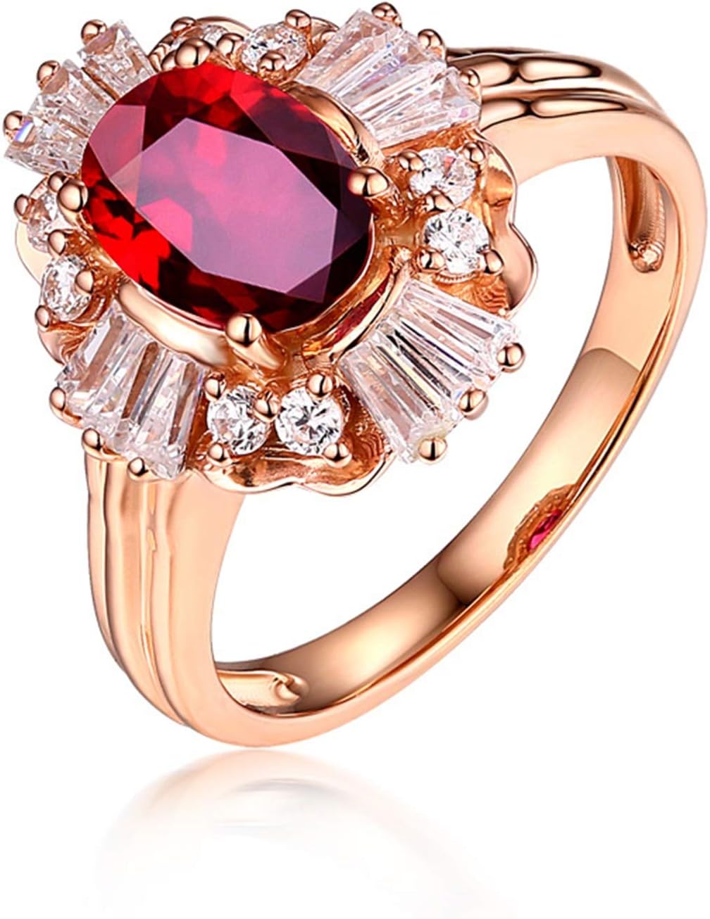 Aienid 18Ct Rose Gold Womens Ring Custom Oval Ruby Flower Shape with Diamond Wedding Rings for Women