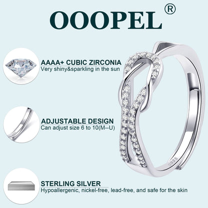OOOPEL Sterlingsilber Verstellbarer Ring S925 Silberringe für Frauen Zirkonia Twist Liebesknoten Zarter Ring Silber Minimalistischer Offener Fingerring Silber Daumen Sterlingsilberring