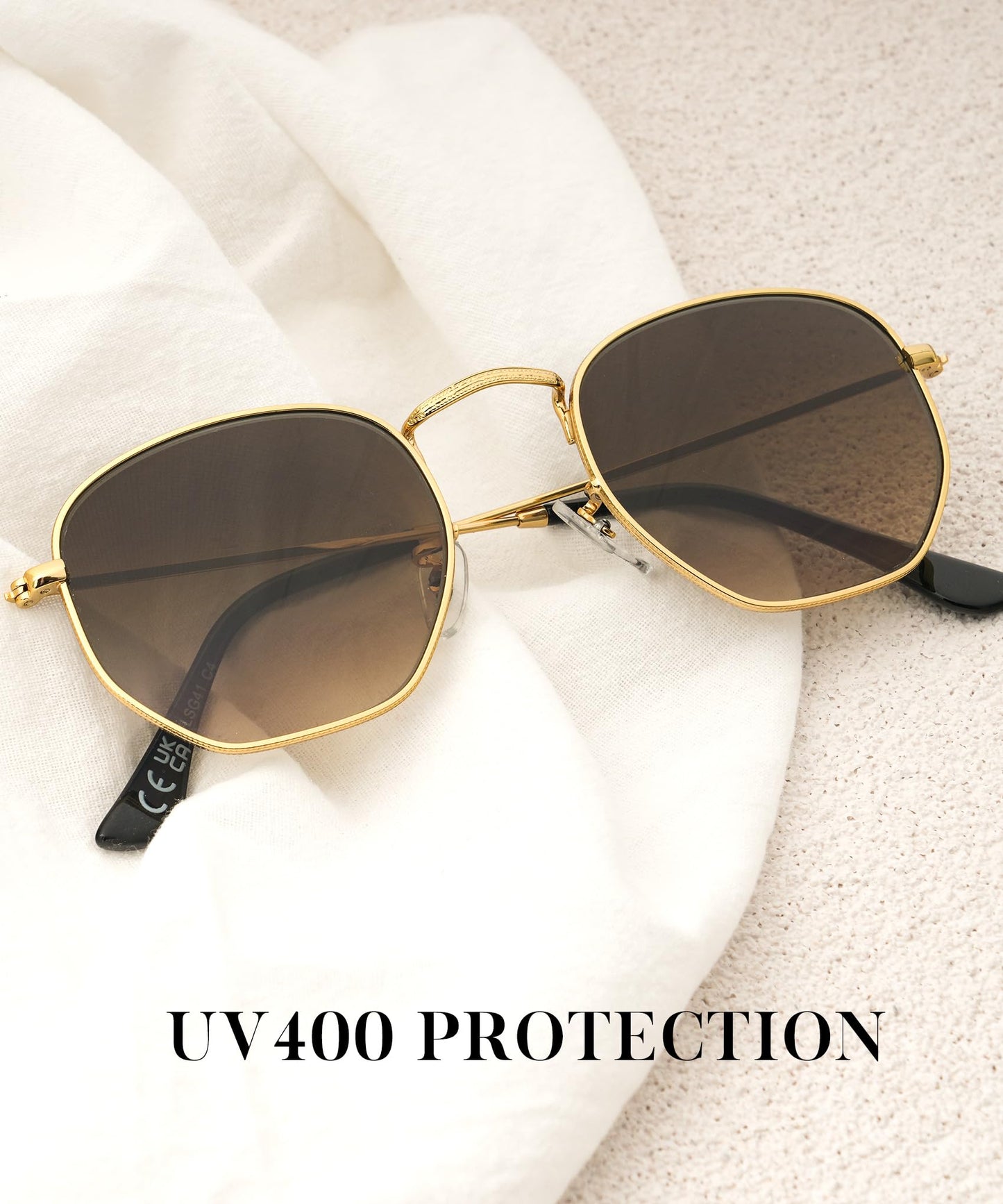 KALIYADI Sonnenbrillen für Damen und Herren Polarisiert Hexagon Damensonnenbrillen Trendy Metallrahmen UV-Schutz (Gold Rahmen Grau Linse)