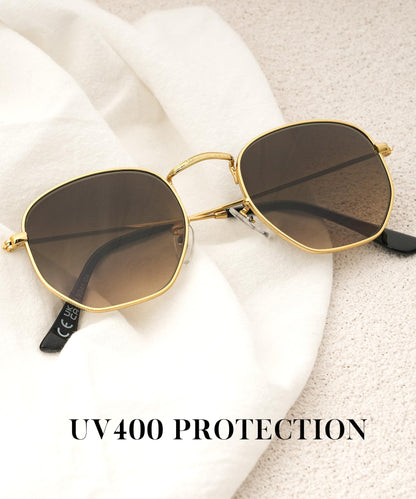 KALIYADI Sonnenbrillen für Damen und Herren Polarisiert Hexagon Damensonnenbrillen Trendy Metallrahmen UV-Schutz (Gold Rahmen Grau Linse)
