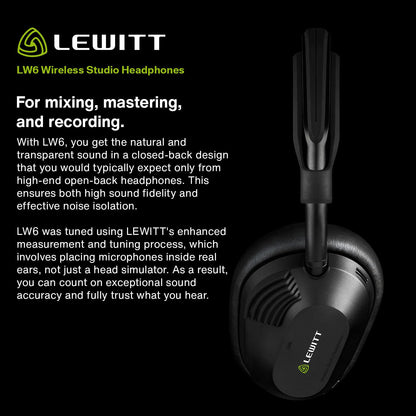 Lewitt LW6 Wireless Studio Headphones with Uncompressed, Ultra-Low Latency Audio and Premium Sound Quality - Ideal for Professional Mixing, Mastering, Monitoring, and Audio Recording.