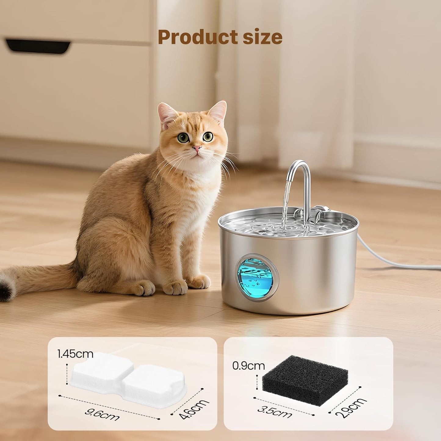 Katzen-Trinkbrunnen aus Edelstahl: Katzenbrunnen - 2,2L/74oz Wasserbrunnen für Katzen - Trinkbrunnen für Katzen - Automatischer Haustierwasserspender - Hundenapf - für Haustiere & Kleintiere