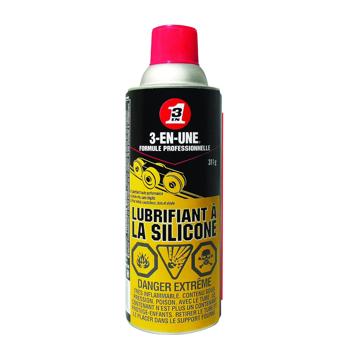 3-IN-ONE Professional Silicone Lubricant Spray, Aerosol 311g, Safe to use on Metal, Rubber, Wood and Vinyl. Lube Sliding Doors, Treadmills, Garage Doors, Rubber Seals and More | 1041 | Single Can