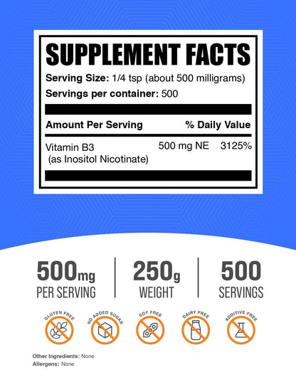 BulkSupplements.com Flush Free Niacin Powder - as Inositol Hexanicotinate, Vitamin B3 Supplement, Niacin 500mg Flush Free - Gluten Free, 500mg of per Serving, 5kg (11 lbs) (Pack of 5)