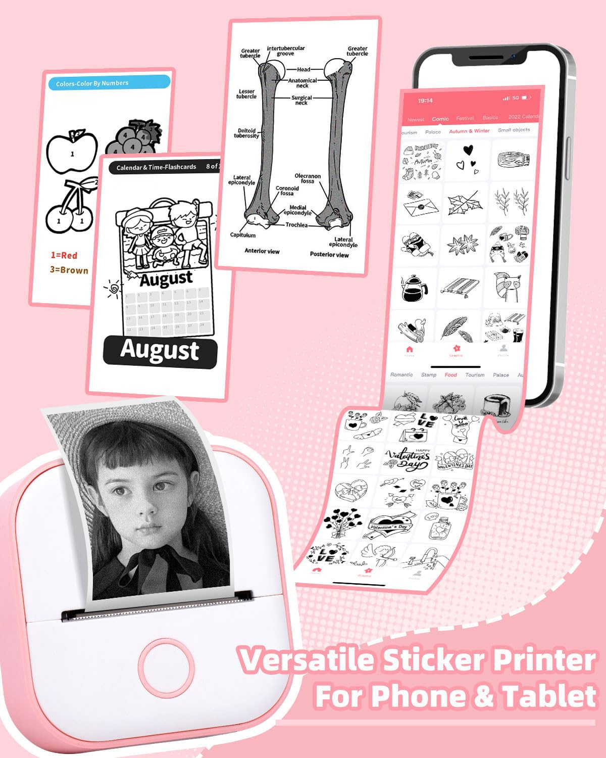 Memoking Mini-Drucker - T02 Aufkleberdrucker, Druckkapsel, tragbarer thermischer tintenloser Aufkleberhersteller, Bluetooth-Taschen-Minifotodrucker, Sofortdruck, Smart AI APP, für Studentenstudiennotizen, Tagebuch, Heimwerker, Geschenk