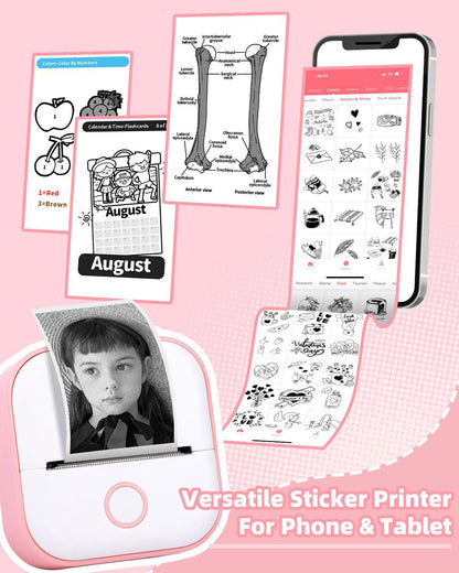 Memoking Mini-Drucker - T02 Aufkleberdrucker, Druckkapsel, tragbarer thermischer tintenloser Aufkleberhersteller, Bluetooth-Taschen-Minifotodrucker, Sofortdruck, Smart AI APP, für Studentenstudiennotizen, Tagebuch, Heimwerker, Geschenk