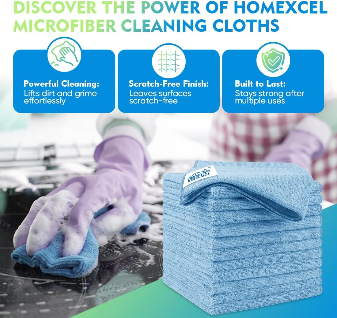 HOMEXCEL Mikrofasertuch 12er-Pack, 31,75 x 31,75 cm Mikrofasertücher für Autos, ultra-saugfähiges Autowaschtuch, fusselfreie, streifenfreie Reinigungstücher für Auto, Küche und Fenster (Grau)