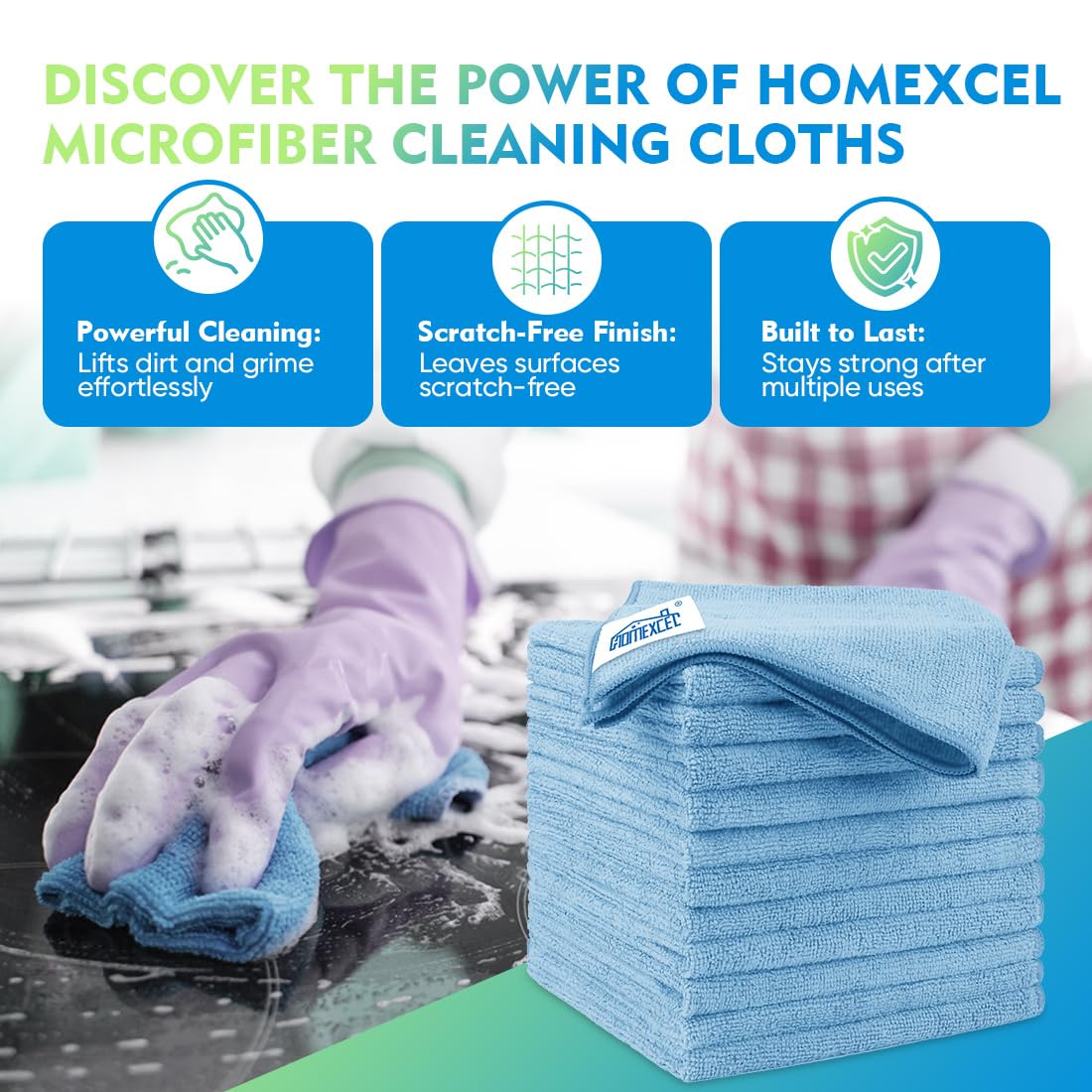 HOMEXCEL Microfiber Cleaning Cloth 12 Pack, 12.5 x 12.5 inch Microfiber Towels for Cars, Ultra Absorbent Car Washing Cloth, Lint Free Streak Free Cleaning Rags for Car, Kitchen, and Window (Grey)