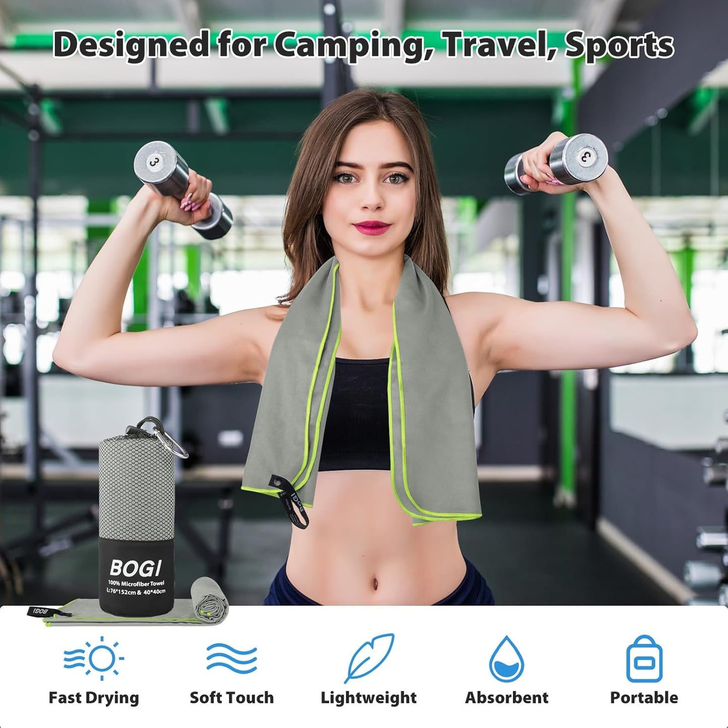 BOGI Mikrofaser Reise-Sporthandtuch – Schnelltrocknendes Handtuch, weiches, leichtes Mikrofaser Campinghandtuch, saugfähiges, kompaktes Reisehandtuch für Camping, Fitnessstudio, Strand, Bad, Yoga, Schwimmen, Rucksacktouren (M:40''x20''-Dunkelblau)