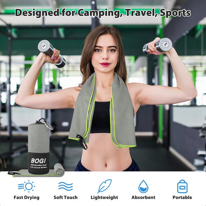 BOGI Mikrofaser Reise-Sporthandtuch – Schnelltrocknendes Handtuch, weiches, leichtes Mikrofaser Campinghandtuch, saugfähiges, kompaktes Reisehandtuch für Camping, Fitnessstudio, Strand, Bad, Yoga, Schwimmen, Rucksacktouren (M:40''x20''-Dunkelblau)
