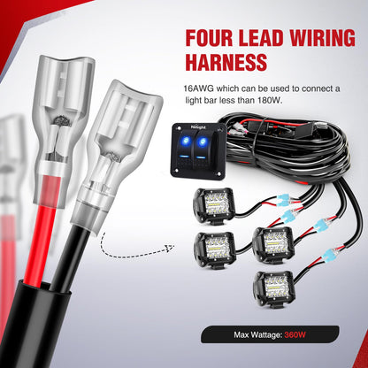 Nilight - NI -WA 06 LED Light Bar Wiring Harness Kit - 2 Leads 12V On Off Switch Power Relay Blade Fuse for Off Road Lights LED Work Light, 2 Years Warranty
