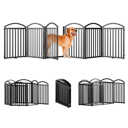 SNUOWU 4 Panels Full Matel Freestanding Dog Gates with Door, 96"Extra Wide 36"Tall Free Standing Dog Pet Gate for Indoor & Outdoor. Foldable Pet Fences for Doorways, House, Stairs, Porch, Deck, Yard