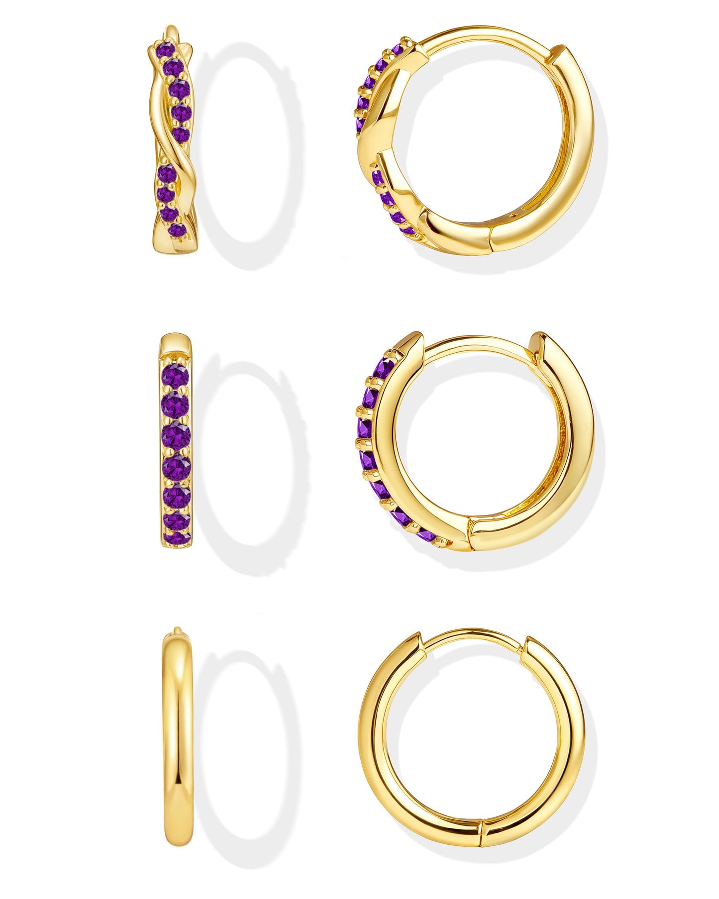 Inerney 14K Gold Plated Huggie Hoop Earrings for Women, Small Sterling Silver Earring Set Hypoallergenic Cartilage Helix Stacks, Mini Dainty Cute Trendy Birthstone Jewelry Gift for Multiple Piercings