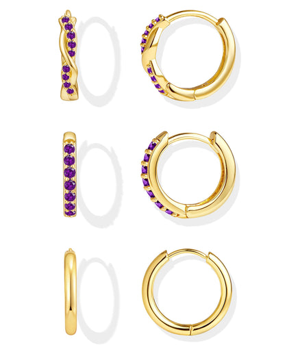 Inerney 14K Gold Plated Huggie Hoop Earrings for Women, Small Sterling Silver Earring Set Hypoallergenic Cartilage Helix Stacks, Mini Dainty Cute Trendy Birthstone Jewelry Gift for Multiple Piercings