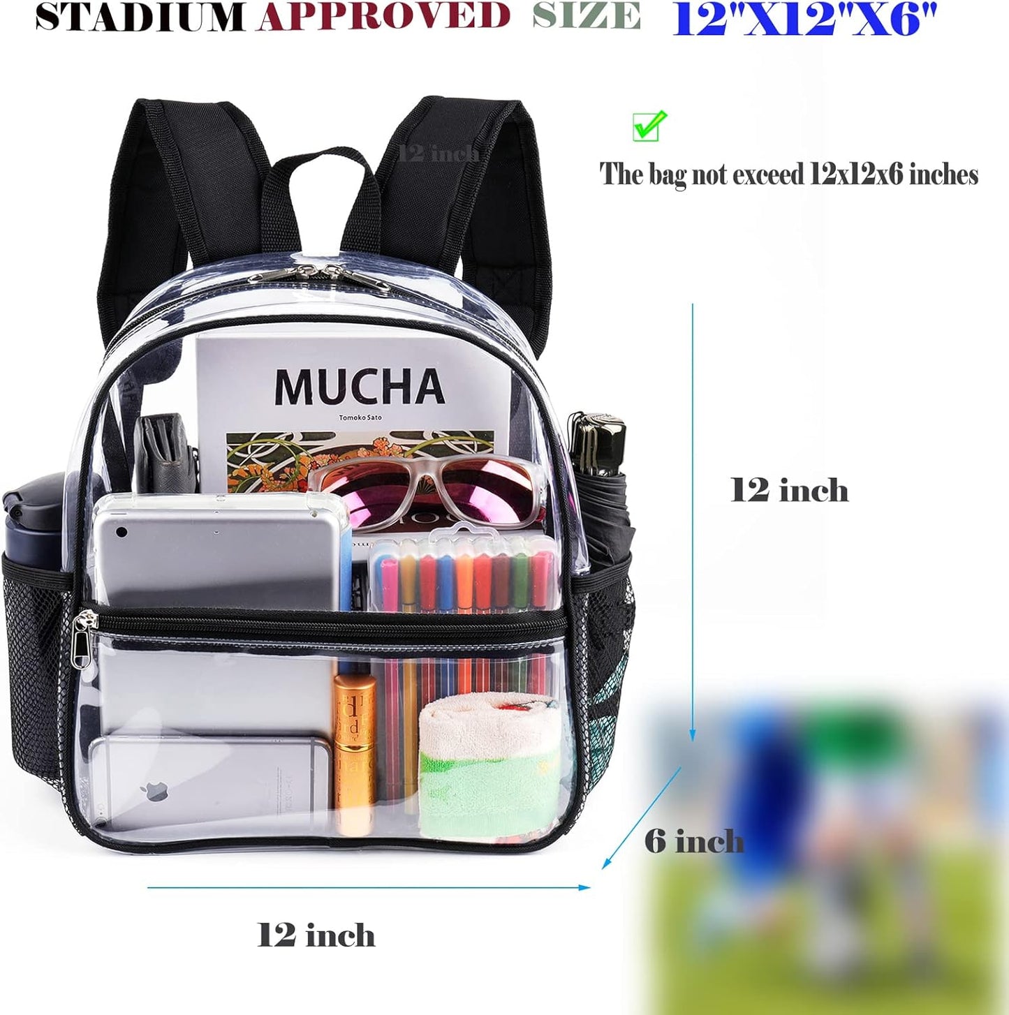 Mini Transparenter Rucksack 12x12x6 Stadion Zugelassener Plastik-Rucksack