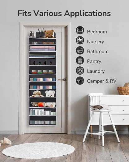 ULG Over The Door Organizer with 6 Large Pockets 12 Side Pockets, 50lbs Weight Capacity Door Hanging Organizer for Bedroom, Bathroom, Pantry, Nursery Storage, Beige
