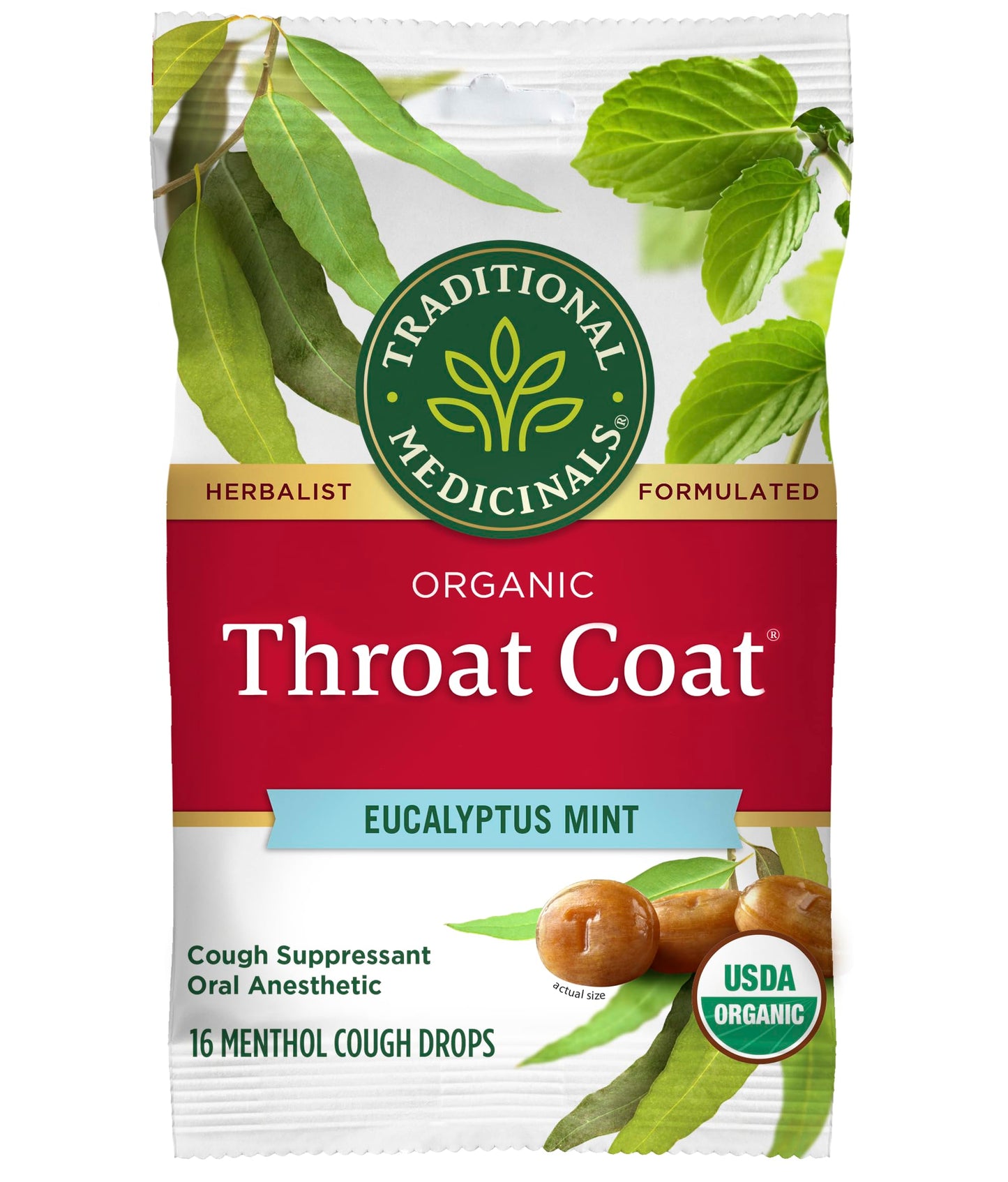 Traditional Medicinals Organic, Throat Coat Lozenges, Lemon Ginger Echinacea - Herbal Cough Drops, Helps Soothe Sore Throat - Non-GMO, Stimulant-Free - 16 Count (Pack of 12)