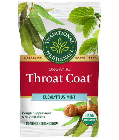 Traditional Medicinals Organic, Throat Coat Lozenges, Lemon Ginger Echinacea - Herbal Cough Drops, Helps Soothe Sore Throat - Non-GMO, Stimulant-Free - 16 Count (Pack of 12)
