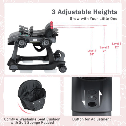 BABY JOY 4-in-1 Baby Walker, Foldable Activity Walker with Adjustable Height & Speed, Music, Lights, Anti-Rollover, Toddler Push Walker, Baby Walker with Wheels for Boys Girls 6-18 Months (Pink)