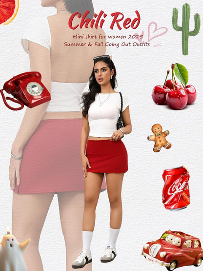 Danysu Dehnbare Mini Skorts Mid Waist Rock mit Shorts Seitenschlitz 2025 Sport Alltag Ausgeh-Outfits