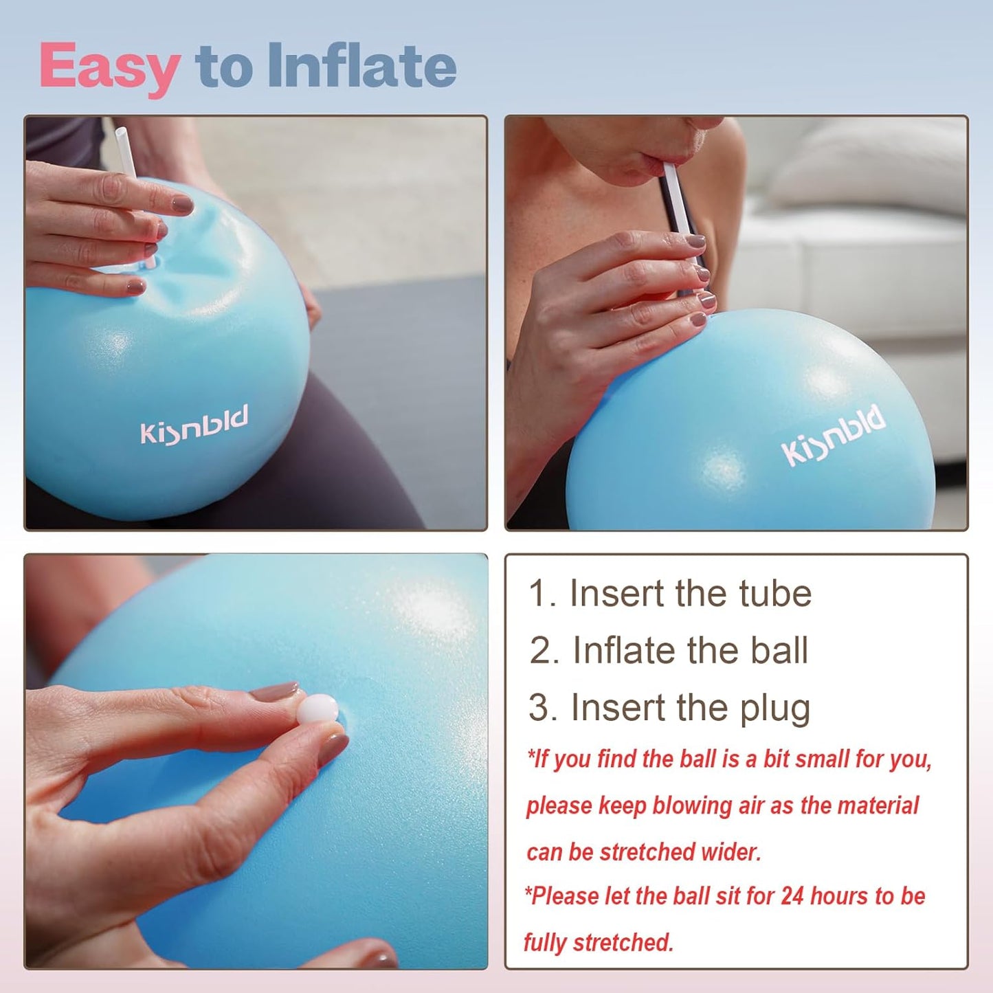kisnbld Kleiner Gymnastikball, 9 Zoll Mini Pilates Ball, Anti-Burst und Rutschfester Mini Yoga Ball für Stabilität, Fitness, Physiotherapie, Dehnung und Rumpfkrafttraining zu Hause, im Fitnessstudio und Büro