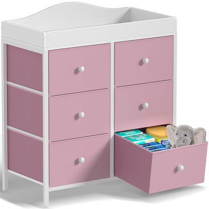 BOLUO White Changing Table Dresser with 6 Drawers Baby Dresser with Changing Table Top Diaper Changing Station with Storage for Nursery Modern