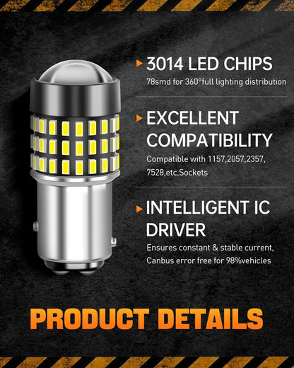 LUYED 3157 LED-Birnen Rückfahrlicht Xenon-Weiß 1800 Lumen Super Hell 78 SMD 3056 3156 3057 4157 LED-Birnen, Verwendet für Rückfahrlichter, Bremslichter, Rücklichter, Blinker, 2er-Pack