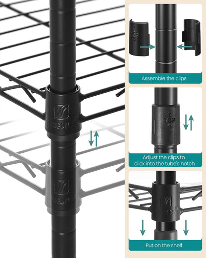 SONGMICS Storage Shelf, Small Metal Wire Shelving Unit, Adjustable Shelves, for Small Spaces, Garage, Bedroom, Living Room, Kitchen, Pantry, 5 Tier, 11.8 x 11.8 x 47.6 Inches, Ink Black ULGR123BH01