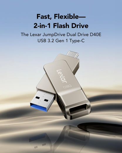 Lexar D40E 128GB Dual USB 3.2 Gen 1 Type-C Jump Drive, USB-C Flash Laufwerk Metallgehäuse Drehdesign (Champagne Silber)