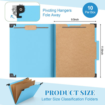 Henoyso 10 Pcs Hanging Classification File Folders, Letter Size Red Folders with 3 Pressboard Dividers, 8 Fasteners, 4 Inch Expansion, 1/3-cut Top Tab for Medical Records and File Cabinet Organizer
