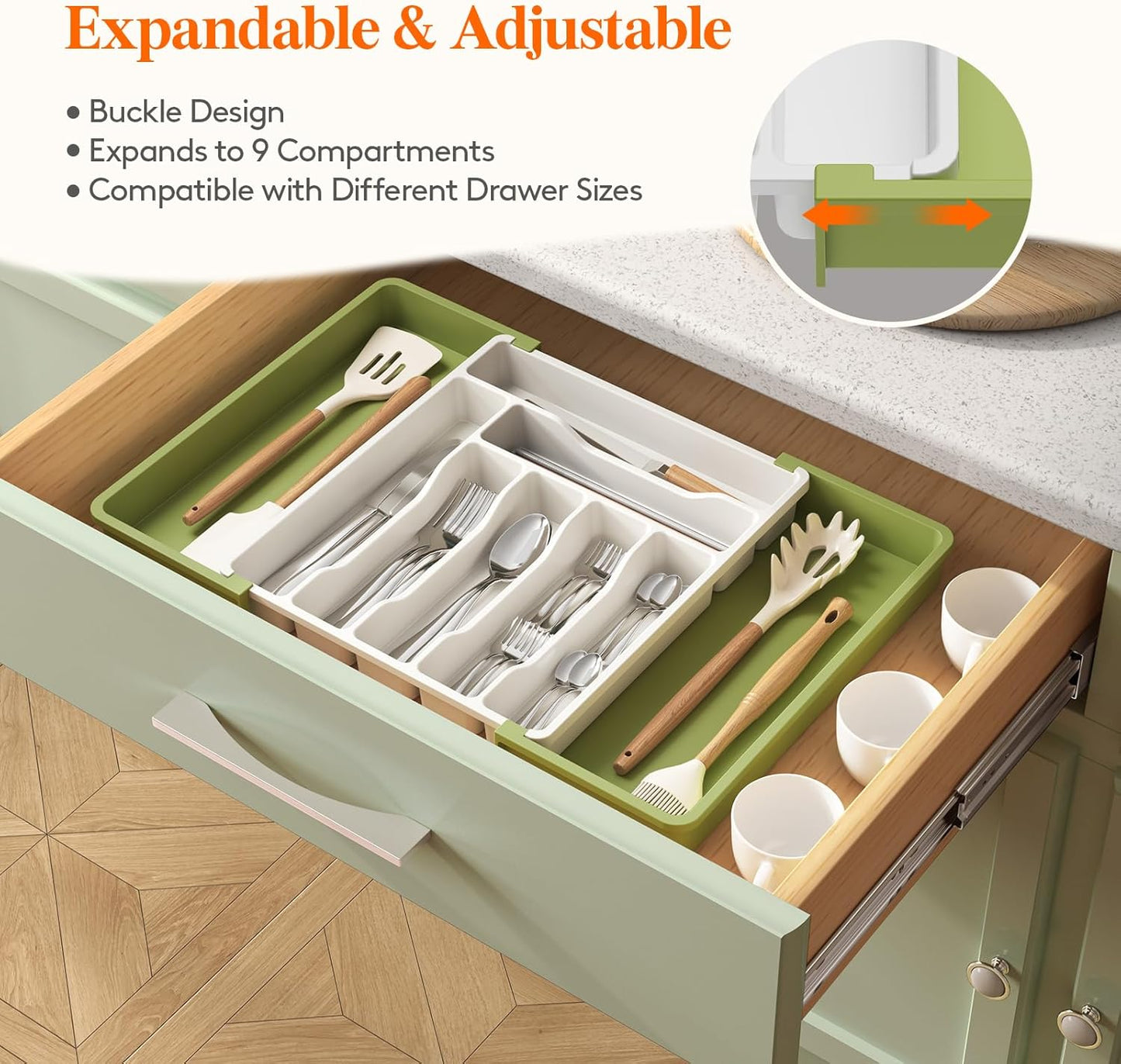 Lifewit Besteck Organizer, erweiterbarer Utensilien Organizer für die Küche, Utensilienhalter, verstellbarer Besteckkasten Schubladen Organizer für Löffel, Messer, Küchen Organizer und Aufbewahrung, Schwarz