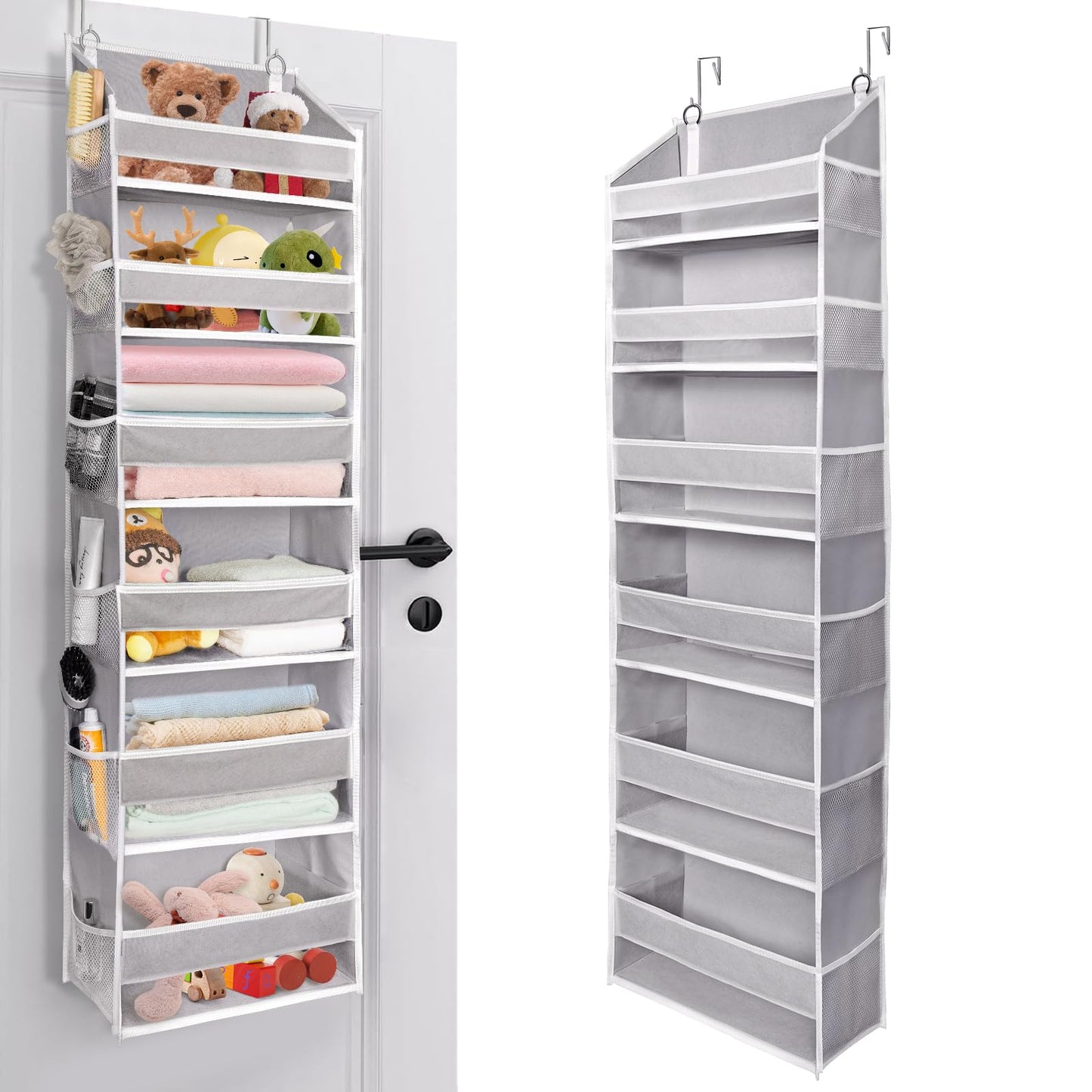 ULG Over The Door Organizer with 6 Large Pockets 12 Side Pockets, 50lbs Weight Capacity Door Hanging Organizer for Bedroom, Bathroom, Pantry, Nursery Storage, Beige