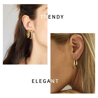 Yesteel 9 Pairs Gold Hoop Earrings for Women, 14K Real Gold Plated Chunky Hoop Earrings Set for Women Hypoallergenic Thick Lightweight Earring for Womens Jewelry Gifts