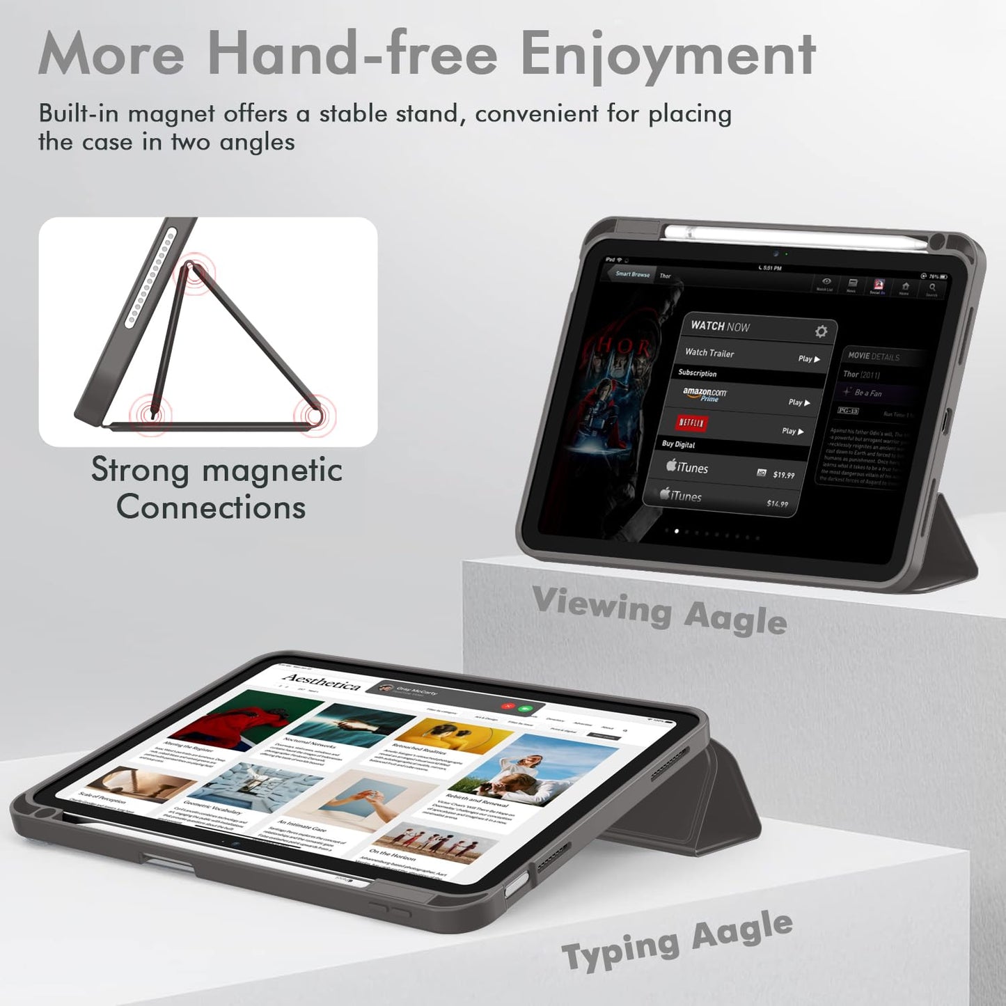 iMieet Case for iPad (A16)/iPad 10th Generation [11-Inch 2025/10.9 Inch 2022], Trifold Stand Smart Cover with Pencil Holder and Soft TPU Back, Supports Touch ID(Black)