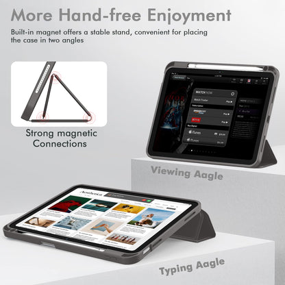 iMieet Case for iPad (A16)/iPad 10th Generation [11-Inch 2025/10.9 Inch 2022], Trifold Stand Smart Cover with Pencil Holder and Soft TPU Back, Supports Touch ID(Black)