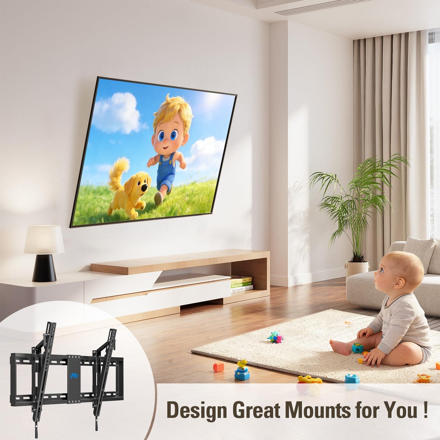 Mounting Dream TV-Wandhalterung für die meisten 37-75-Zoll-Fernseher, universelle neigbare TV-Halterung passend für 16", 18", 24" Ständer mit Tragkraft 132lbs, Max Vesa 600 x 400mm, flache TV-Wandhalterung mit niedrigem Profil