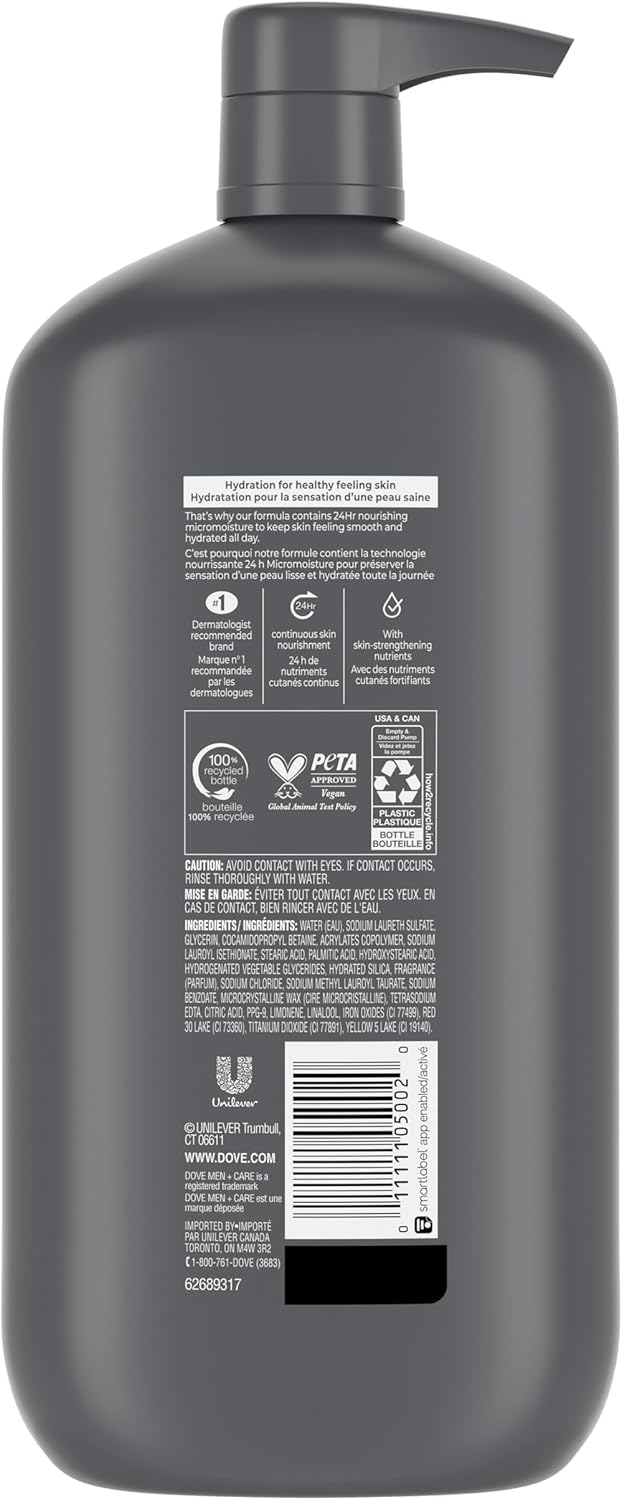 Dove Men+Care Erfrischendes Extra Frisch Körper- und Gesichtswaschmittel mit 24-Stunden nährender Mikromoleküle-Feuchtigkeitstechnologie Körperwaschmittel für Männer, 950 ml