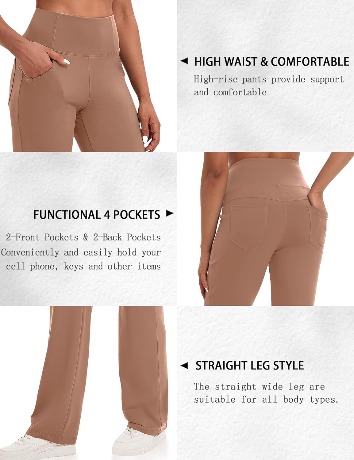 VOOVEEYA Yogahosen für Damen mit Taschen, gerade geschnittene Hose mit weitem Bein, hochtaillierte Business-Hose, petite/regulär//lang