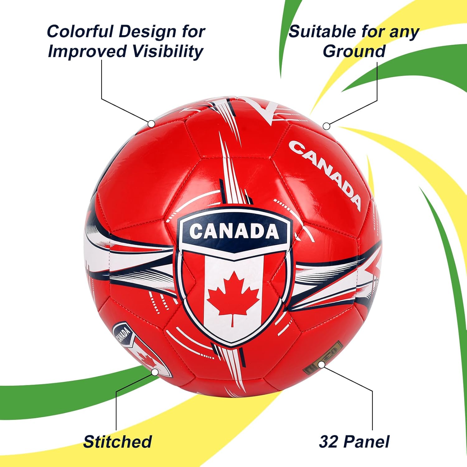CLASICO Canada National Soccer Ball with Free Carrying Needle, Official Size 5 for Ages 14+