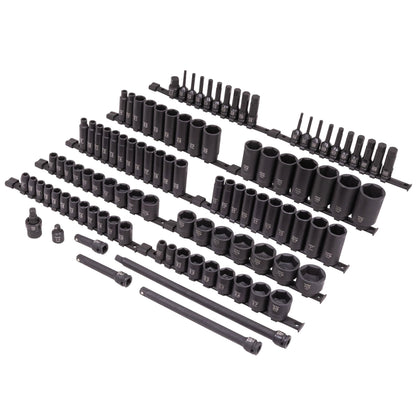 SUNEX Tools 80 Piece 3/8 in. Drive Master Impact Socket Set, Universal, Star, External Star, Extensions, Universal Joint, SAE and Metric, 8mm to 19mm and 5/16 in. to 3/4 in., CR-MO Steel, Model 3580
