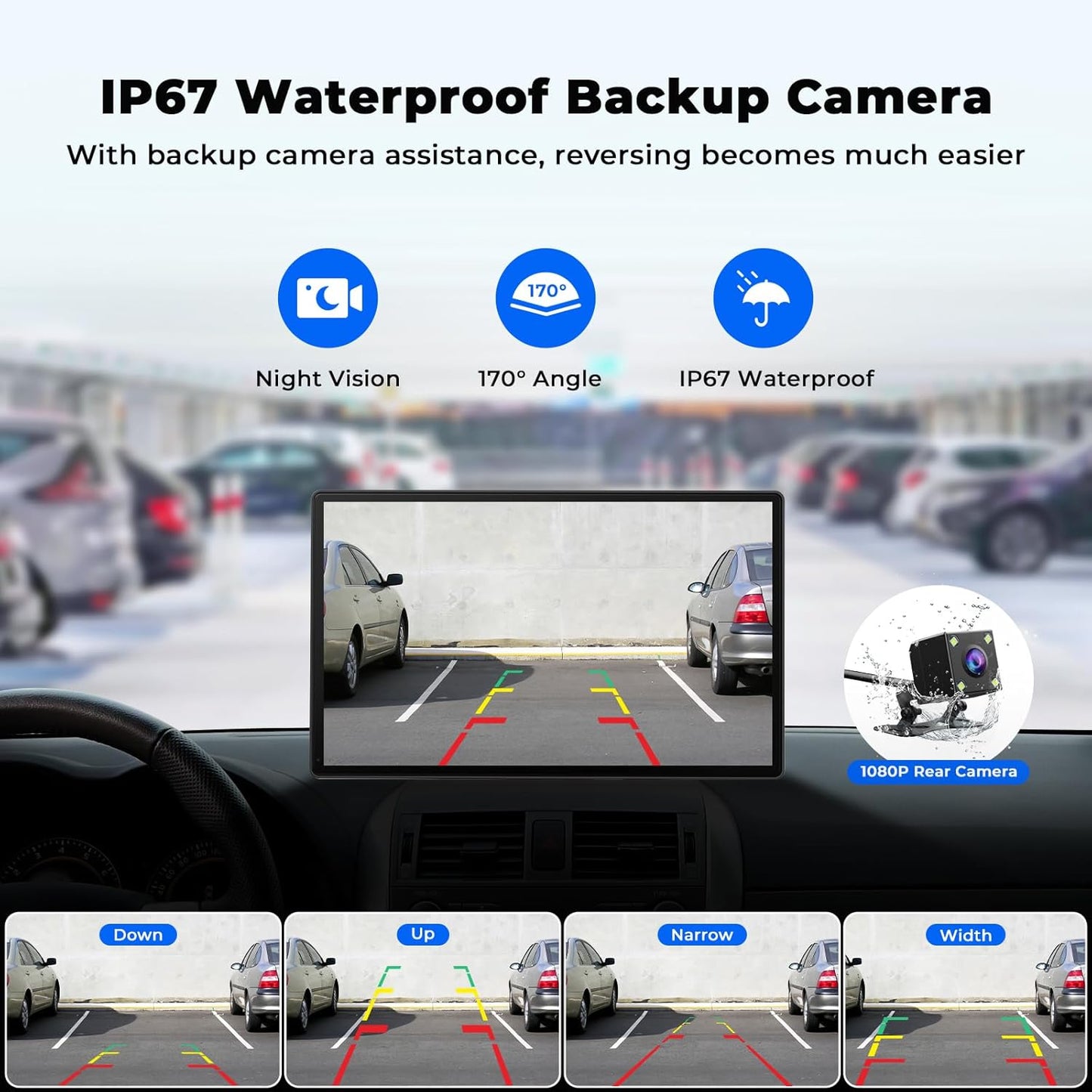 Volam 9'' Apple CarPlay Bildschirm für Auto, Kompatibel mit Apple CarPlay & Android Auto, Tragbarer CarPlay Bildschirm mit Rückfahrkamera, Mirror Link, Bluetooth, GPS Navigation, Sprachassistent