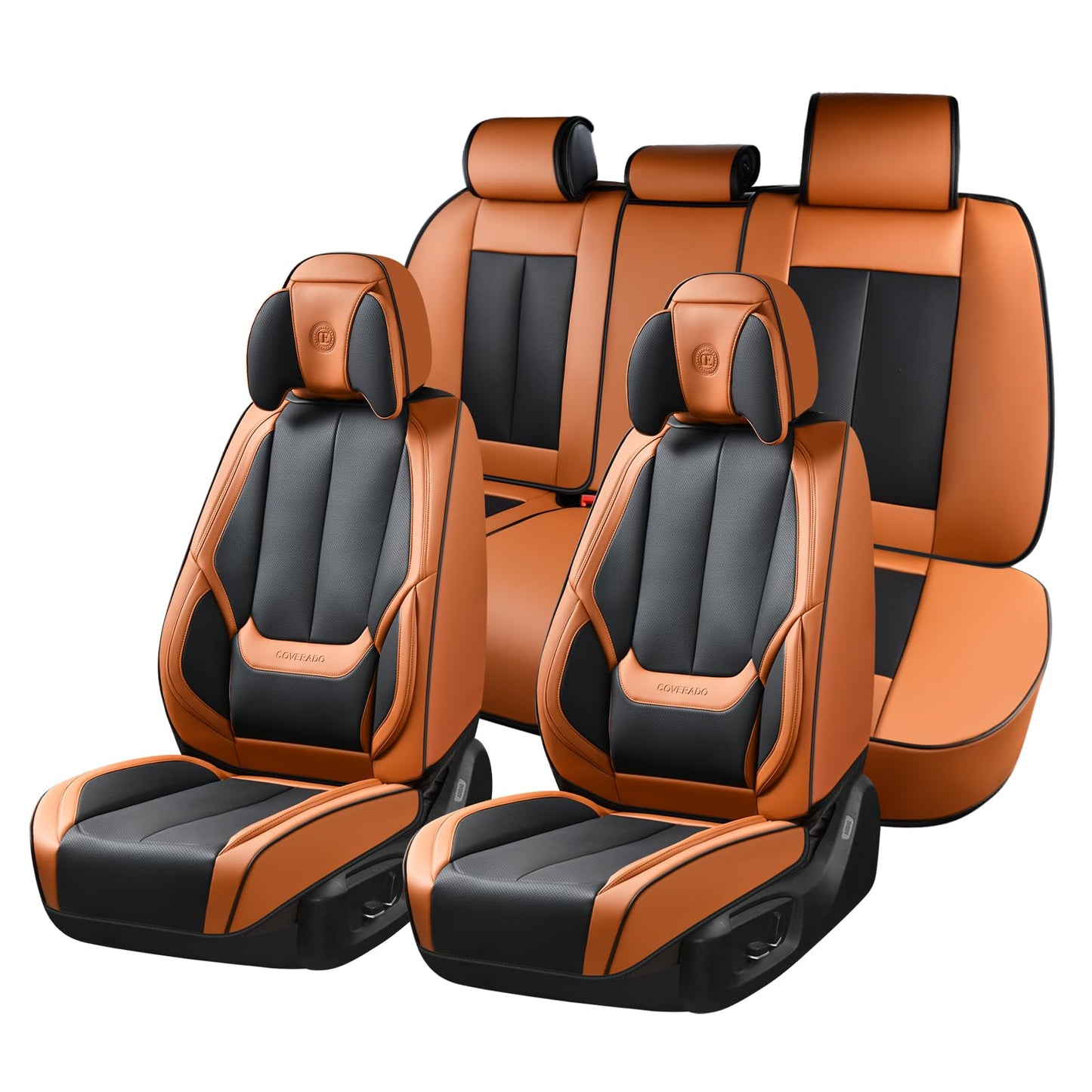 Coverado Car Seat Covers 5 Pieces, Full Set Universal Seat Covers for Cars, Waterproof Nappa Leather Auto Seat Protectors with Head Pillow, Car Interiors Fit for Most Sedans SUV Pick-up Truck, Black