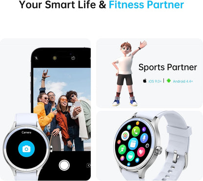 Smartwatch für Herren Damen, 1,27" HD Touchscreen Fitness Tracker, Bluetooth Anrufe, über 100 Sportmodi, Herzfrequenz-Schlafmonitor, DIY Zifferblatt, IP68 Wasserdicht, kompatibel mit Android & iOS