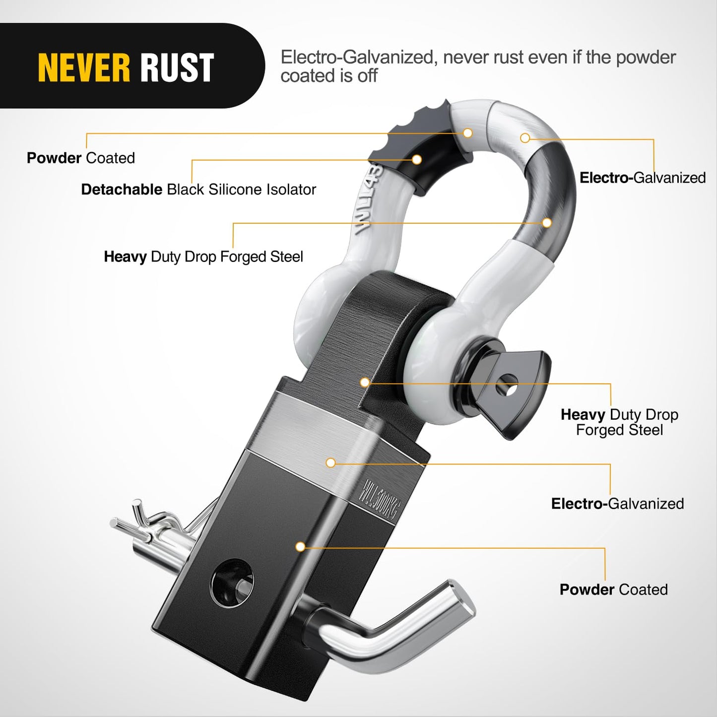 Nilight Anti-Theft Shackle Hitch Receiver 2Inch 45000 LBs Breaking Strength 3/4" Anti-Theft D Ring Shackle 5/8" Trailer Hitch Lock Pin Heavy Duty Solid Towing Kit for Trucks Off Road (Black)