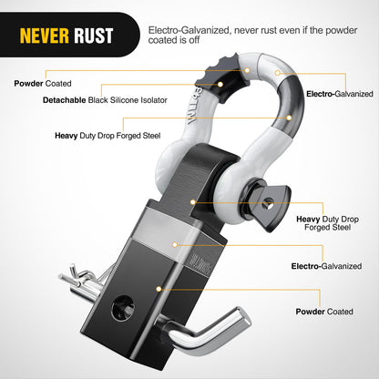 Nilight Anti-Theft Shackle Hitch Receiver 2Inch 45000 LBs Breaking Strength 3/4" Anti-Theft D Ring Shackle 5/8" Trailer Hitch Lock Pin Heavy Duty Solid Towing Kit for Trucks Off Road (Black)