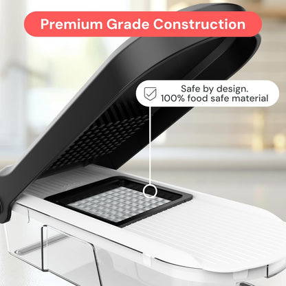 Fullstar Gemüsehacker und Mandolinenschneider - Julienne-Schneider, Würfelschneider, Reibe für Lebensmittel, Gemüse, Zwiebeln, Gurken, Tomaten, Salat, Kartoffeln, Käse - Küchenutensilien & Gadgets (Kompakt 6-in-1, Weiß)