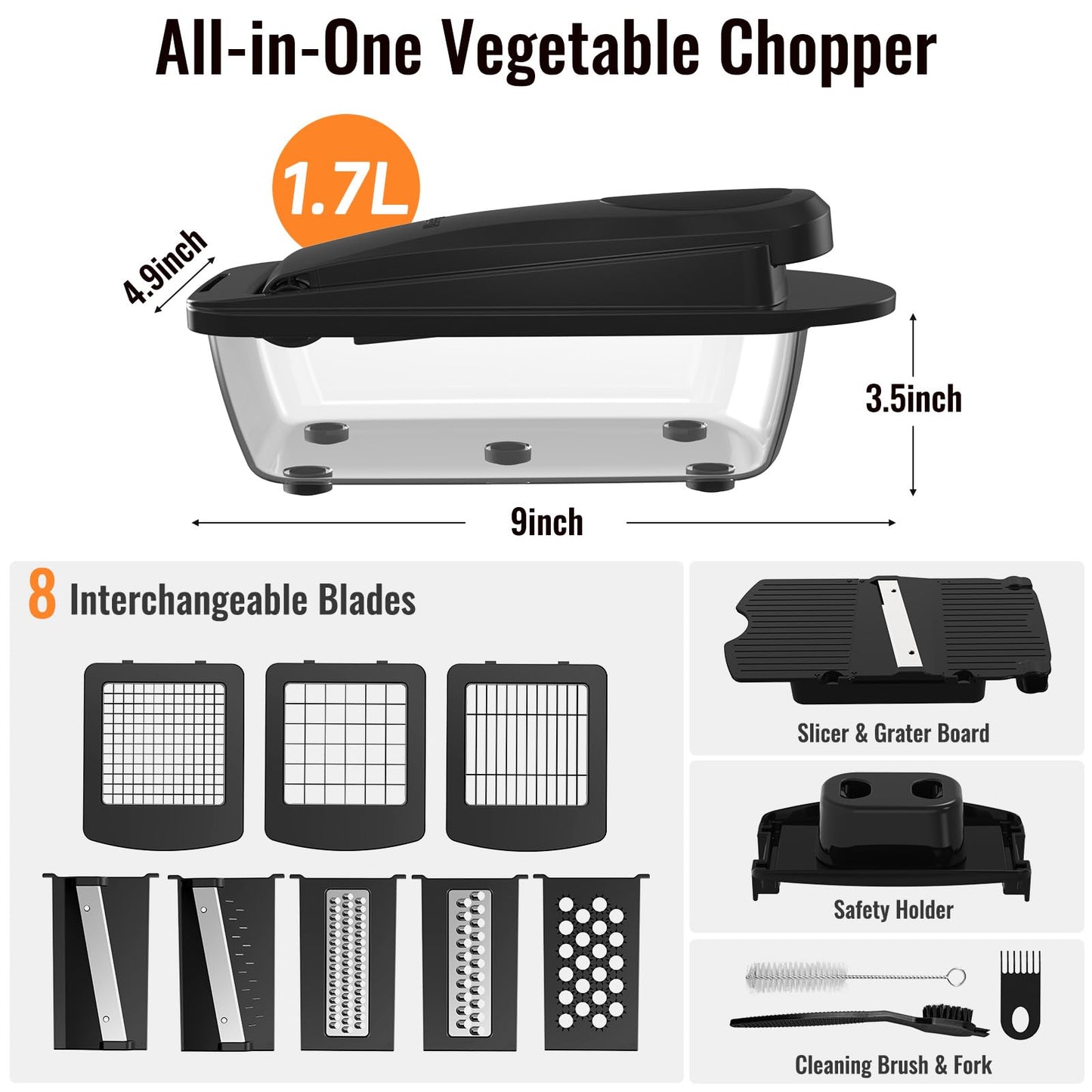8 Blade All-in-1 Vegetable Chopper Mandoline Slicer with Container, Food Chopper, Onion Chopper, Veggie Cutter for Salad, Kitchen Gadgets Accessories Essentials, White
