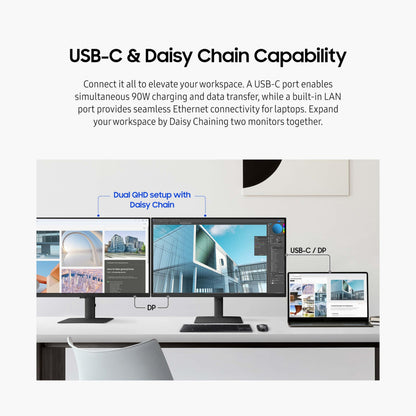 SAMSUNG 27" ViewFinity S6 (S60UD) Series QHD High Resolution Computer Monitor, 100Hz, HDR10, USB-C, Built-In LAN Port, Daisy Chain Support, Easy Setup, Height Adjustable Stand, LS27D606UANXGO, 2024